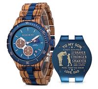 2win Mens Personalized Engraved Wooden Watches Fashion Multifunction Custom Watch Birthday Anniversary Wood Watches for Husband Boyfriend Dad Him Son with Gift Box, A-for Son From Dad, wooden watch