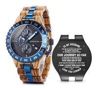 2win Mens Personalized Wooden Watches Blue Date Japanese Movement Fashion Multifunction Birthday Anniversary Watches for Husband Boyfriend with Gift Box, A-for-Husband