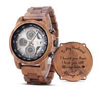 2win Personalized Wooden Watch for Husband from Wife, Custom Engraved Walnut Chronograph Watch for Men with Luminous Hands & Calendar Display, Anniversary Birthday Christmas Gift for Him