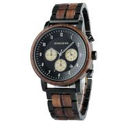 2win Wooden Watch for Men Luxury Chronograph Military Quartz Wrist Watch 3 Sub-dials Date Display Stylish Natural Watch, Black, Casual