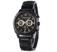 2win Wooden Watches for Men Multifuctional Chronograph Military Japanese Movement Watch with Date Display Luminous Stylish, Black, wooden watch