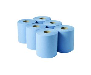 2Work 135mm Blue 3-Ply Centrefeed Roll (Pack of 6) - 2W00083
