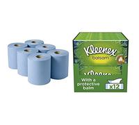 2WORK CBL373S Centrefeed Roll, 3-Ply, 135 m, Blue (Pack of 6) & Kleenex Balsam Facial Tissues - Pack of 12 Tissue Boxes- Balmcare® with Aloe Vera, Vitamin E and Calendula