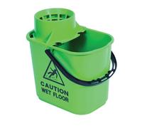 2Work Plastic Mop Bucket with Wringer 15 Litre Green CNT00066
