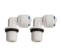 2X 1/4" Push Fit Tube to 12mm Thread Elbow Quick Connect Fitting for Water Filter and Reverse Osmosis Systems - Plastic, Hot & Cold Water Compatible