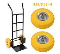 2X 10 4.10/3.50-4 Solid Puncture Proof Tyre & Offset Metal Wheel Garden Trolley