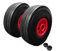 2x 10 Inch Heavy Duty Sack Truck Wheel, Solid Rubber Puncture Proof Hand Trolley Cart Wheels Replacement 4.10/3.50-4 Wheel 16mm Bore - Pair of Wheels