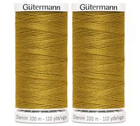 2X 100m Gutermann Denim Sewing Thread - Strong Polyester Sewing Thread for Decorative Seams and Jeans, 1970 Gold - Bundled by GetInStyle Shop