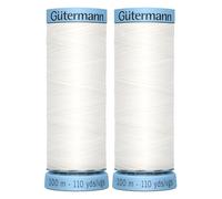 2X 100m Gutermann Luxurious Sewing Thread Pure Silk White 800 - Lustrous Finish for Fine Decorative Stitching & Buttonholes - Soft, Smooth, Fray-Resistant - Bundled by GetInStyle Shop