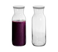 2X 1200ml Glass Water Jug - 'Brocca' Range - Juice Carafe Decanter with Silicone Lid for Water, Wine, Iced Tea - By Argon Tableware
