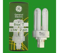 2x 13W GE GX24D-1 2 Pin CFL PL Biax T Light Bulb 827 2700K Warm White Lamp