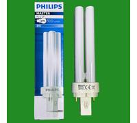 2x 13W Philips G24d-1, 2 pin Low Energy CFL Light Bulb Cool White 840 4000K Lamp [EEK: A]