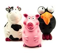 2x 15cm Long Squeaky Dog Toy - LATEX Rubber Pigs, Cows, Penguins - Interactive Toys for Boredom - Honking Squeak, Fetch, Chew - Small & Medium Dogs Presents (Assorted (Pack of 2), 6 inches)
