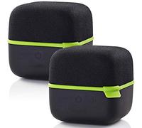 2x 15W TRUE WIRELESS STEREO Bluetooth Speaker Kit -GREEN & BLACK FABRIC GRILLE- Wireless Portable Rechargeable - Stream Loud Stereo Music from Phone - 5 Hour Playback Battery Life & Microphone
