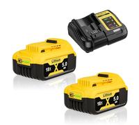 2x 18V 5.0Ah Li-ion Battery and Charger Replacement for Dewalt,Compatible with Dewalt Battery Charger and 18V Battery DCB184 DCB200 DCB180 DCB182 DCB101 DCB107 DCB112 DCB105 DCB115 with LED Indicator