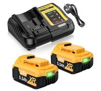 2X 18V 5.5Ah DCB182 Li-Ion replacement battery for Dewalt 18v Battery Charger Set Compatible with DCB180 DCB181 DCB182 DCB184 DCB185 DCB201 DCB204, for 18v Tools