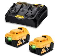 2X 18V 6.0Ah Battery and 6A Dual Charger Replacement for Dewalt Power Tools | XR Li Ion Battery for Professional DIY Workshop Use Compatible with DCB182 DCB184 DCB101 DCB107 DCB112 DCB105 DCB115 DCB203