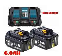 2X 18V 6.0Ah Li-Ion Batteries With Double Charger, Replacement For Bl1830 Bl1840 Bl1850 Bl1860 Lxt