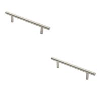 2x 19mm Straight T Bar Pull Handle 225mm Fixing Centres Satin Stainless Steel