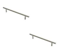 2x 19mm Straight T Bar Pull Handle 300mm Fixing Centres Satin Stainless Steel