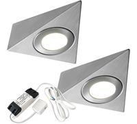 2x BRUSHED NICKEL Pyramid Surface Under Cabinet Kitchen Light & Driver Kit - Natural White LED Loops Metallics One Size
