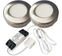 Loops 2x BRUSHED NICKEL Round Surface or Flush Under Cabinet Kitchen Light & Driver Kit - Natural White LED in Metallics Loops Metallics