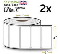2X 2" x 1" 50mm x 25mm Direct Thermal Self-Adhesive Labels - Perforated UPC Barcode FBA, 2 Rolls, 2000 Labels Total, Compatible with Rollo & Zebra Desktop Printers