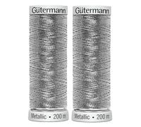 2X 200m Gutermann Silver Sulky Metallic Embroidery Thread - Radiant Shine for Embroidery and Decorative Stitching - Bundled by GetInStyle Shop