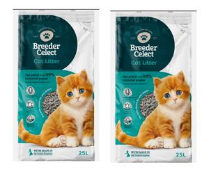 2x 25L BREEDER CELECT CAT LITTER Absorbent Recycled Paper Pellets Biodegradable