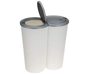 2x 25Lt Round Edge Plastic 2 Compartment Waste Recycle Bin Dustbin & Pop Up Lid