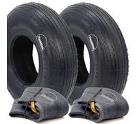 2x 4.00-6 Wheelbarrow Tyres & Tubes Rib Tread Pattern TR87 Bent Metal Valve 2pcs