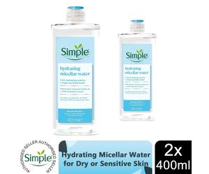 2x 400ml Simple Water Boost Micellar Cleansing Water For Dehydrated Dry Skin