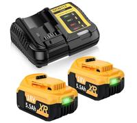 2x 5.5Ah 18V Battery and 4A Charger Replacement for Dewalt Cordless Tools | XR Li Ion Battery for Professional DIY Workshop Use Compatible with DCB182 DCB184 DCB101 DCB107 DCB112 DCB105 DCB115 DCB203