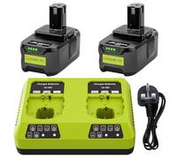 2X 5.5Ah 18V Replacement Battery for Ryobi with 6A Dual-Port Charger, P108 lithium-ion Replacement Battery Compatible with Ryobi One+ Battery RB18L40 RB18L25 RB18L15 P102 P103 P104 P105 P106 P107 P108