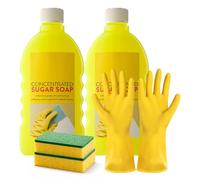 2x 500ml Sugar Soap Painting Preparation Kit - Trade Strength Wall Cleaner & Degreaser Bundle -Sugar Soap Concentrated, 2 High-Absorbency Sponges, 1 Pair Protective Safety Gloves