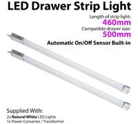 2x 500mm LED Drawer Strip Light AUTO ON/OFF PIR SENSOR Kitchen Cupboard Door Loops Multi One Size