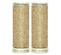 2X 50m Gutermann Sparkle Metallic Thread - Lustrous Gold Fiber, 70% Nylon 30% Polyester, Machine and Hand Sewing, Maximum Durability, Decorative Sewing and Embroidery - Bundled by GetInStyle Shop