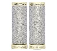 2X 50m Gutermann Sparkle Metallic Thread - Lustrous Silver Fiber, 70% Nylon 30% Polyester, Machine and Hand Sewing, Maximum Durability, Decorative Sewing and Embroidery - Bundled by GetInStyle Shop