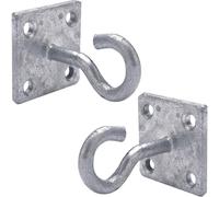 2x 50mm Galvanised Steel Hook on Face Plate-Wire Rope Lashing Cable Wall Mount