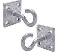 2x 50mm Galvanised Steel Hook on Face Plate-Wire Rope Lashing Cable Wall Mount