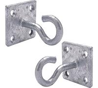 2x 50mm Galvanised Steel Hook on Face Plate-Wire Rope Lashing Cable Wall Mount