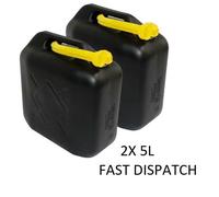 2X 5L BLACK PLASTIC FUEL JERRY CAN PETROL DIESEL WATER 5 LITRE WITH SPOUT