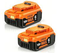 2x 6.0Ah Batteries Replacement for Dewalt 18V Battery with LED Indicator
