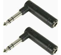 2x 6.35mm 1/4" Stereo Jack Plug To Socket Right Angled Adapter Socket 90 Degrees