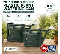 2x 6.5L Plastic Watering Can with Detachable Rose Sprinkler Indoor Outdoor Garde
