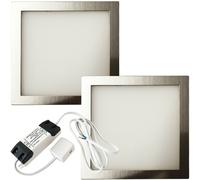 2x BRUSHED NICKEL Ultra-Slim Square Under Cabinet Kitchen Light & Driver Kit - Warm White LED Loops Metallics One Size