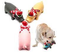 2x 7 inches Long PIG Squeaky Dog Toys - LATEX Chew Toy for Dogs - 3 Designs - Interactive, Puppy Toys, Festive Pigs Honk, Doggy Gifts (Assorted (Pack of 2), Scarf)