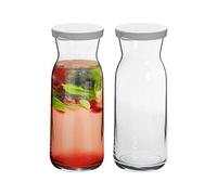 2X 700ml Glass Water Jug - 'Brocca' Range - Juice Carafe Decanter with Silicone Lid for Water, Wine, Iced Tea - By Argon Tableware