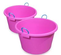 2x 70L XL Multipurpose Pink Tub Bucket with Rope Handles (Set of 2 Tubs) - 34cm (H) x 59cm (Dia) Pink Plastic Builders Bucket, Garden Tub, Feed Bucket, Storage Tubs
