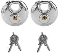 2x 70mm Keyed Alike Disc Padlocks | Heavy Duty Hardened Steel Lock Set 4 Keys